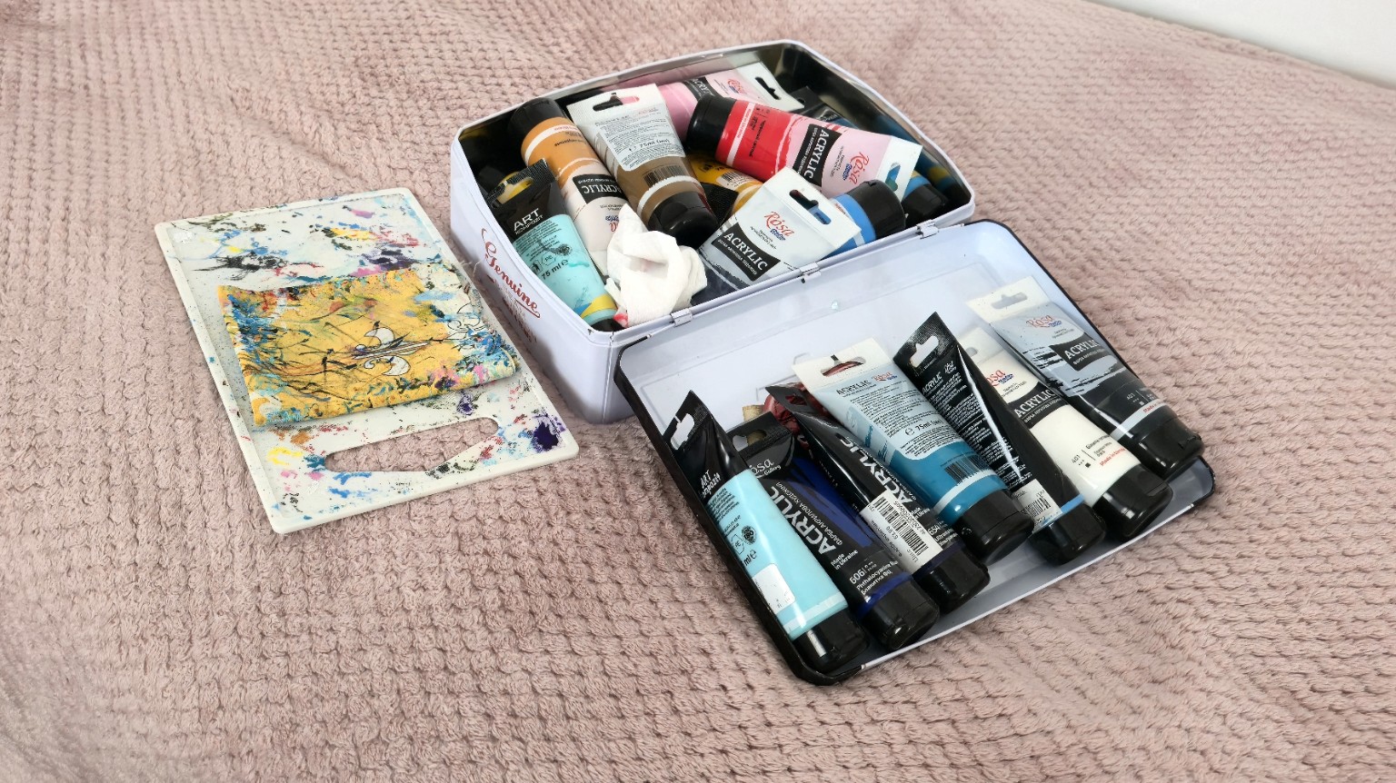 Acrylic paints and artist’s palette